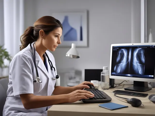 An allied health professional reviewing medical imaging