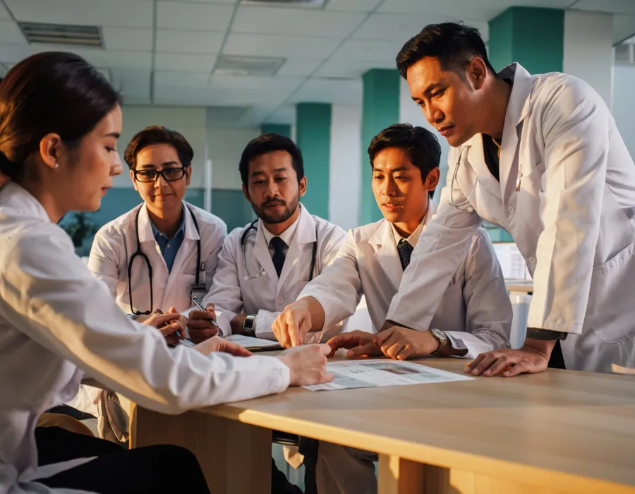 A healthcare team reviewing care and quality documentation